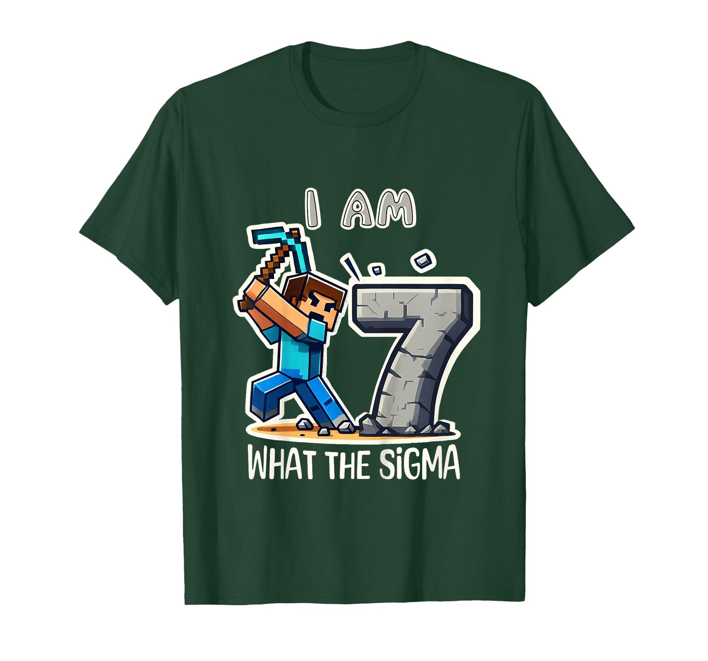 Kids 7 Years Old Sigma Pixel Art Mining Gamer Birthday T-Shirt