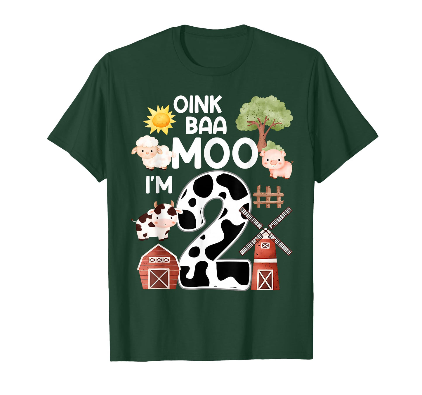 Oink Baa Moo I'm 2 Farm Theme Birthday Gift 2 Year Old Party T-Shirt
