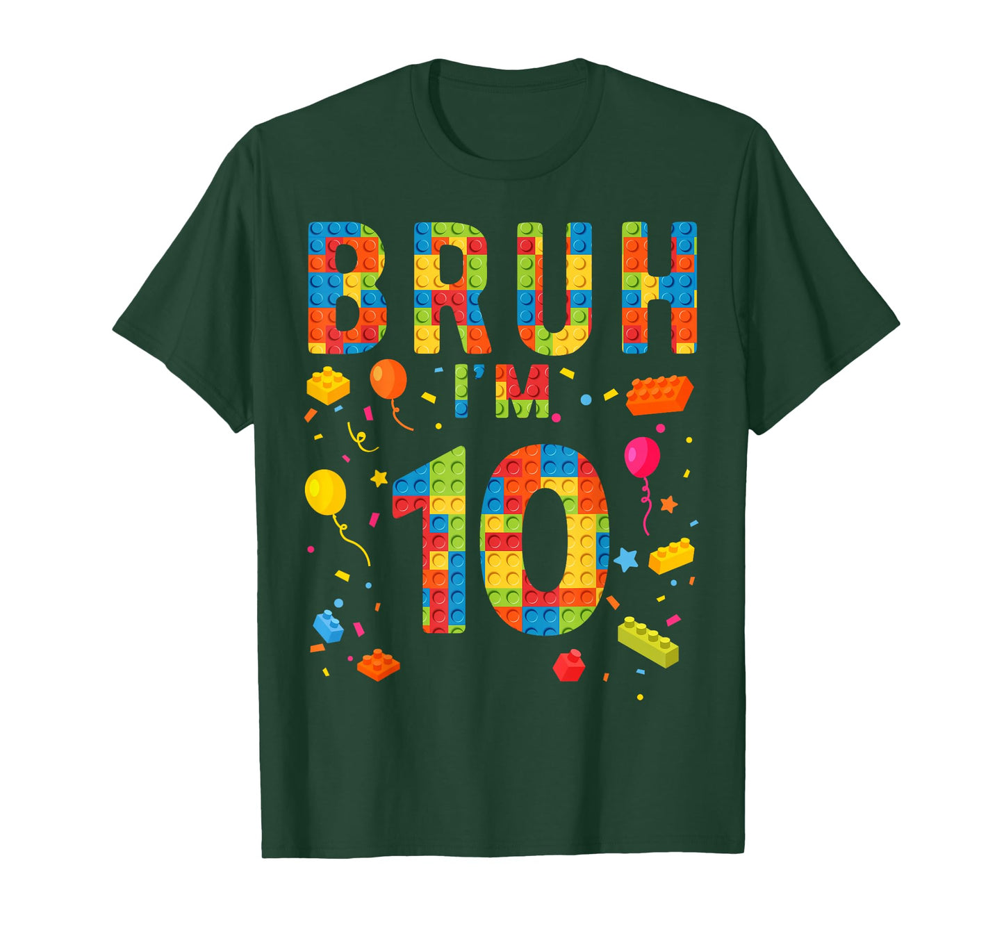 10 Year Old Building Blocks Bruh 10th Birthday Boy T-Shirt