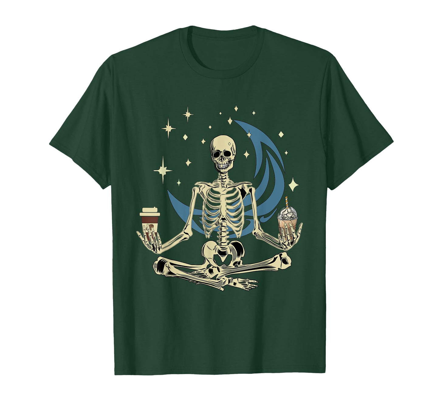 Skeleton Doing Yoga And Drinking Coffee Funny Meditation T-Shirt