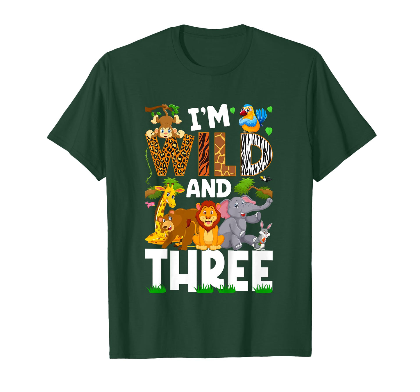 Wild And Three 3 Year Old 3rd Birthday Safari Jungle Animal T-Shirt