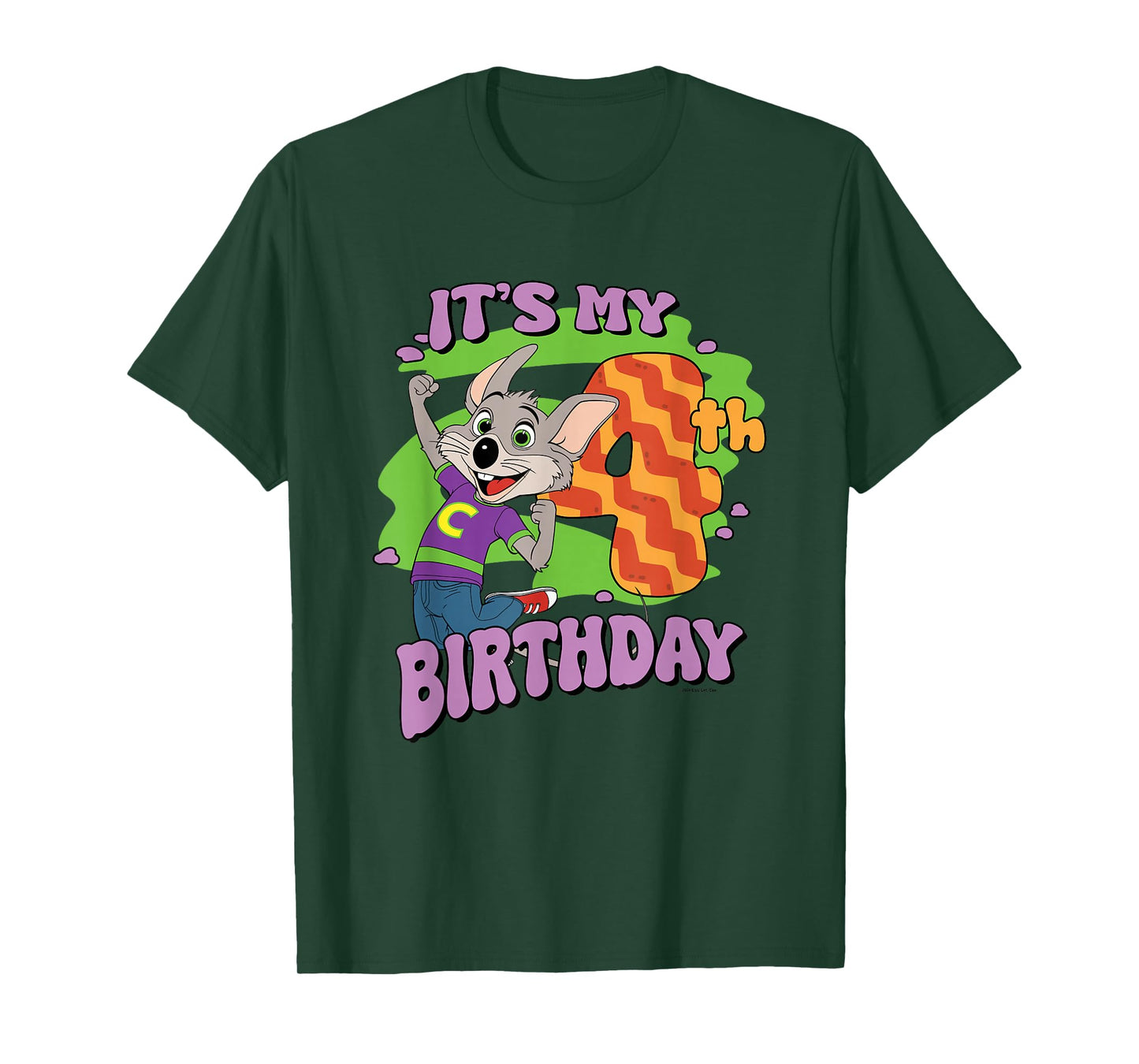 Chuck E. Cheese It's My 4th Birthday Happy Chuck Chest Logo T-Shirt