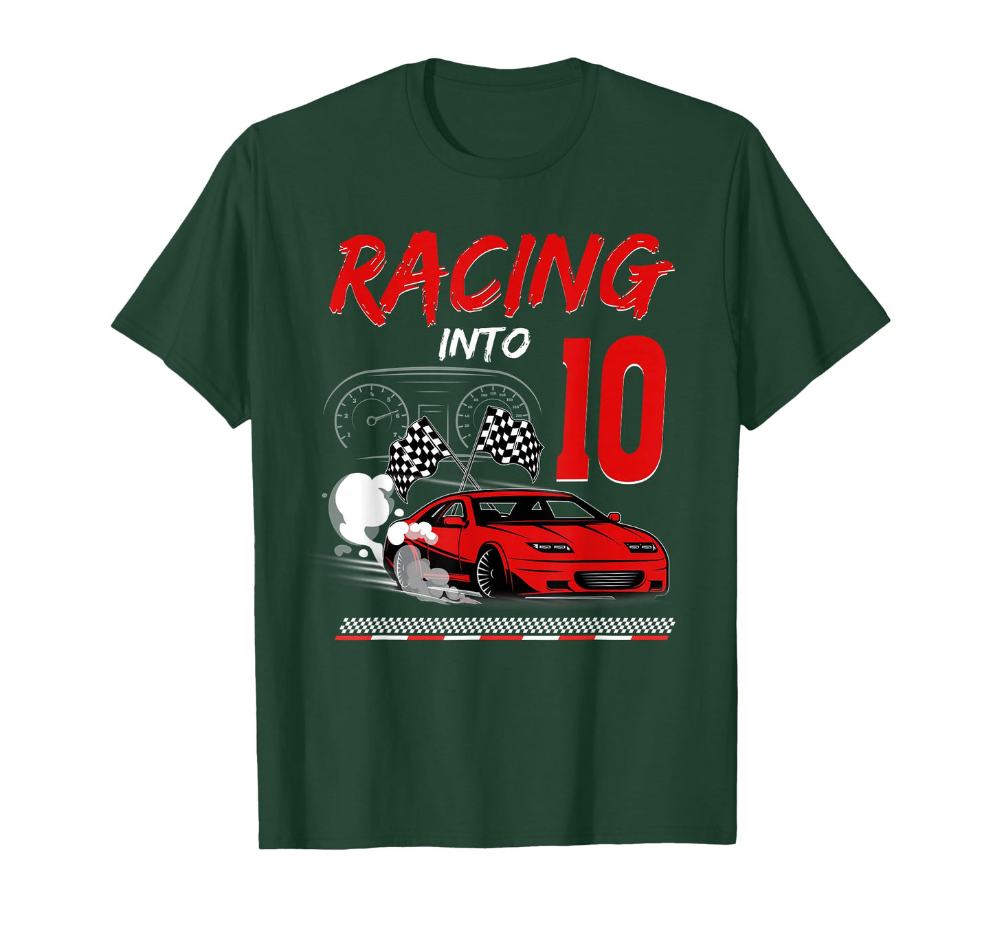 Racing into 10 Year Old Birthday Race Car 10th Boy Party T-Shirt