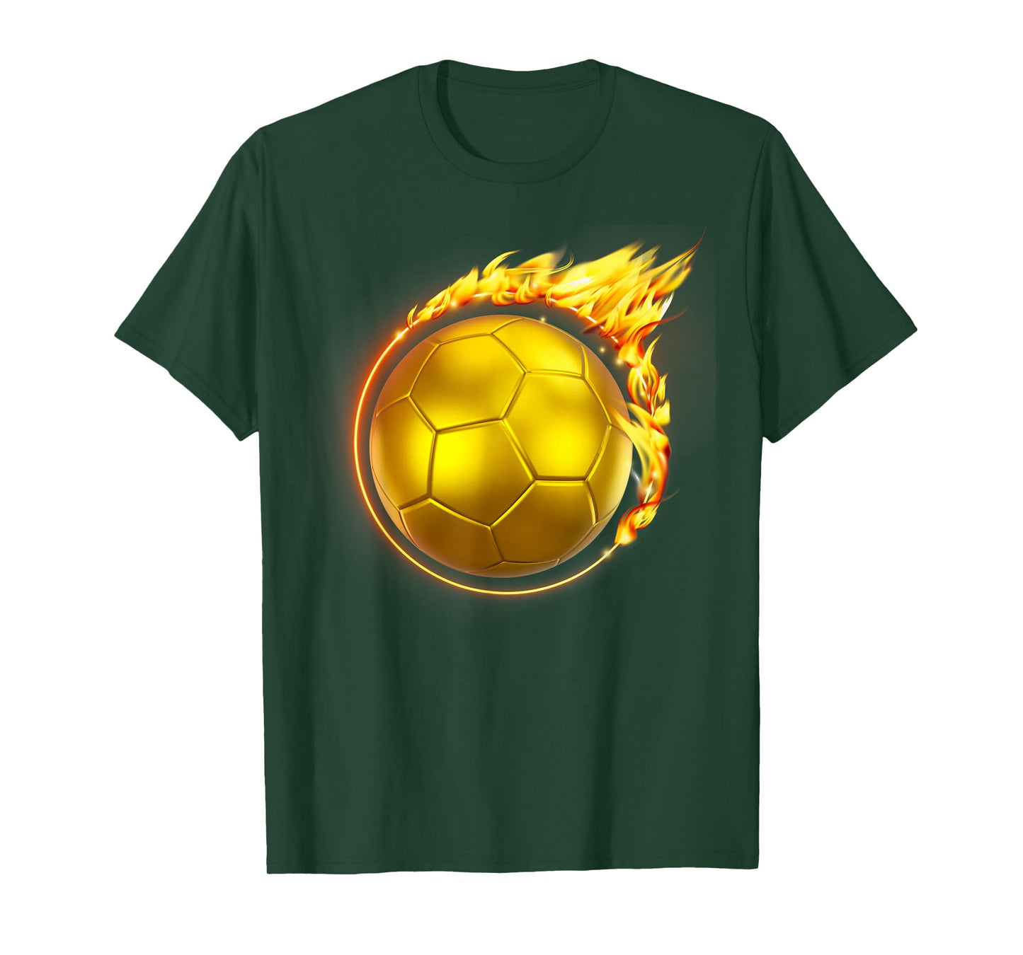 Gold Soccer Ball Flames Flaming Flying Soccer Ball on Fire T-Shirt