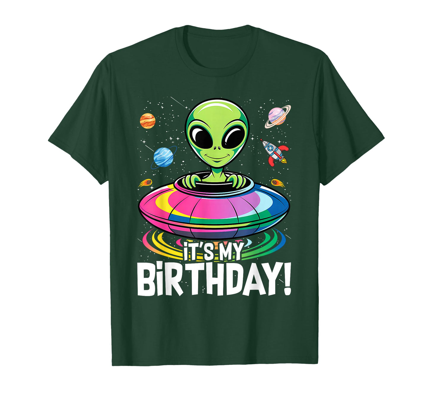 It's My Birthday Cute Alien UFO Ship In Space Funny Alien T-Shirt
