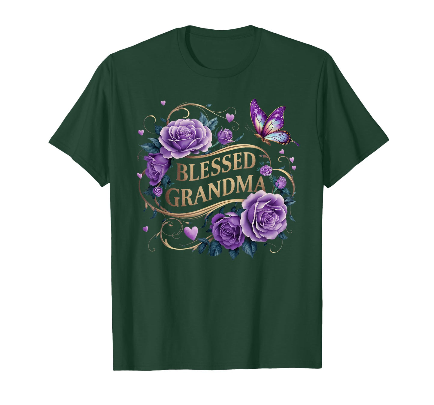 Blessed Grandma Shirt For Women Lavender Rose Butterfly T-Shirt