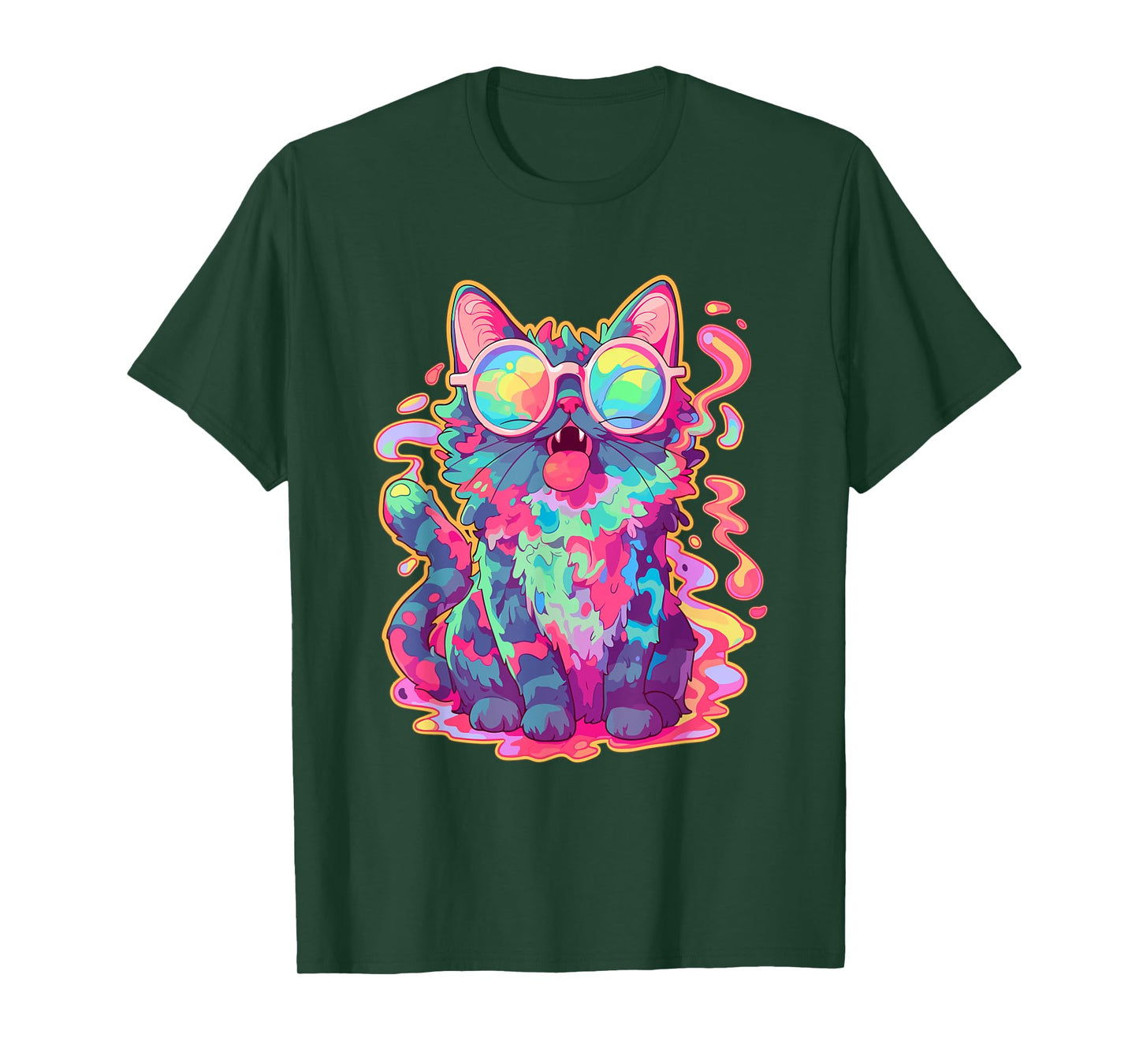 Trippy Crazy Psychedelic Cat Art EDM Rave T-Shirt for Men Women