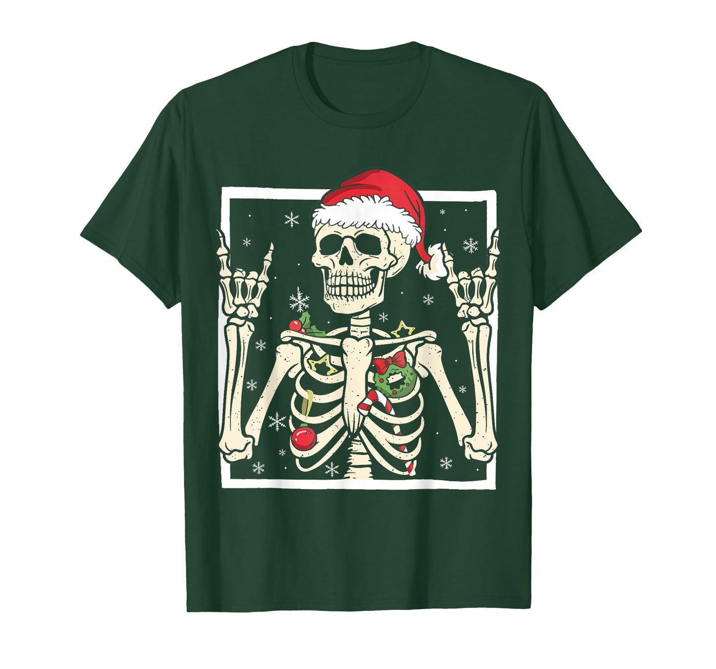 Rocker Skeleton Santa Hat Cool Christmas Punk Rock Men Boys T-Shirt