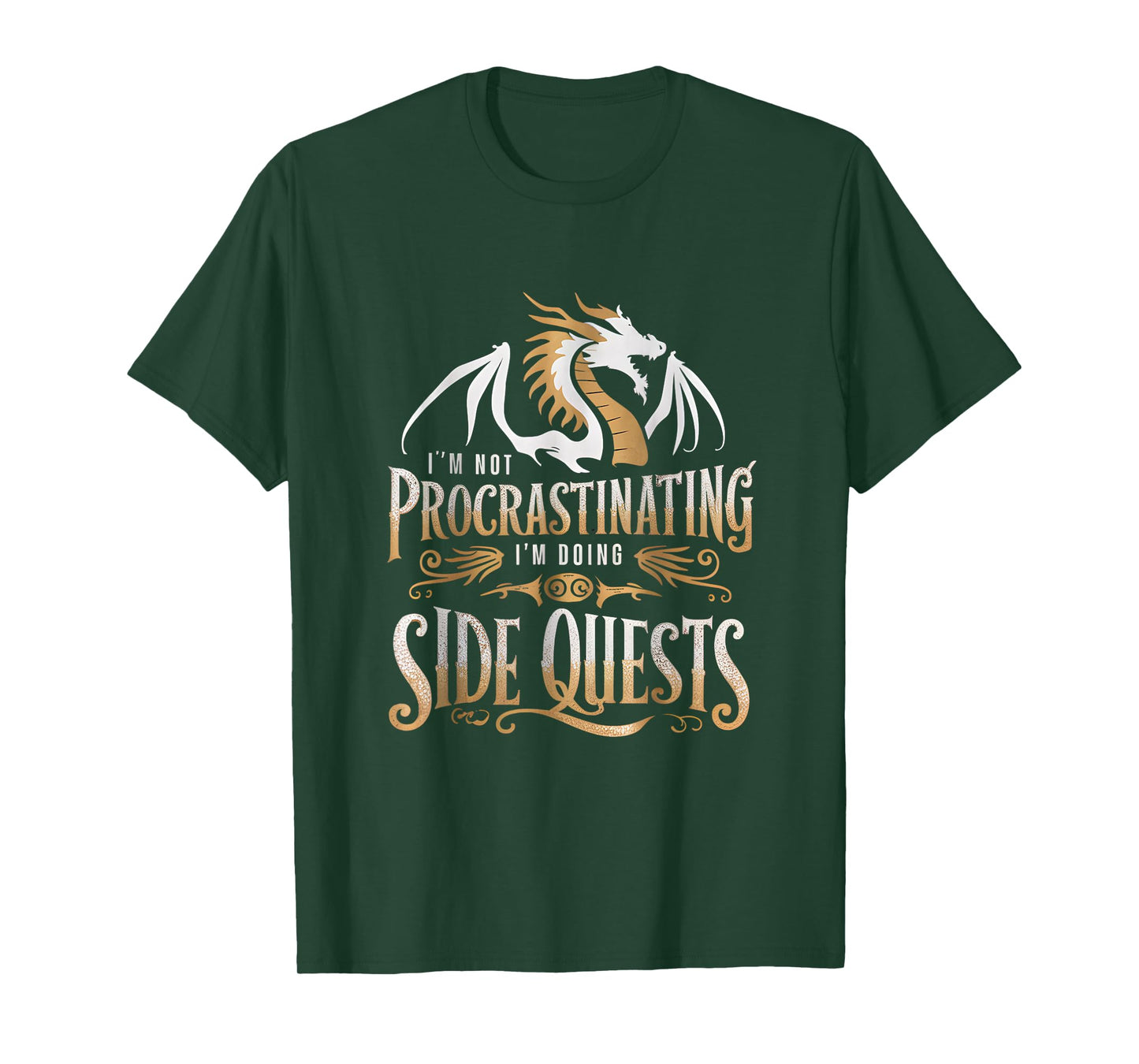 Epic Gamer Fantasy Adventure Apparel I'm Not Procrastinating I'm Doing Side Quests Dragon T-Shirt, Small, Black