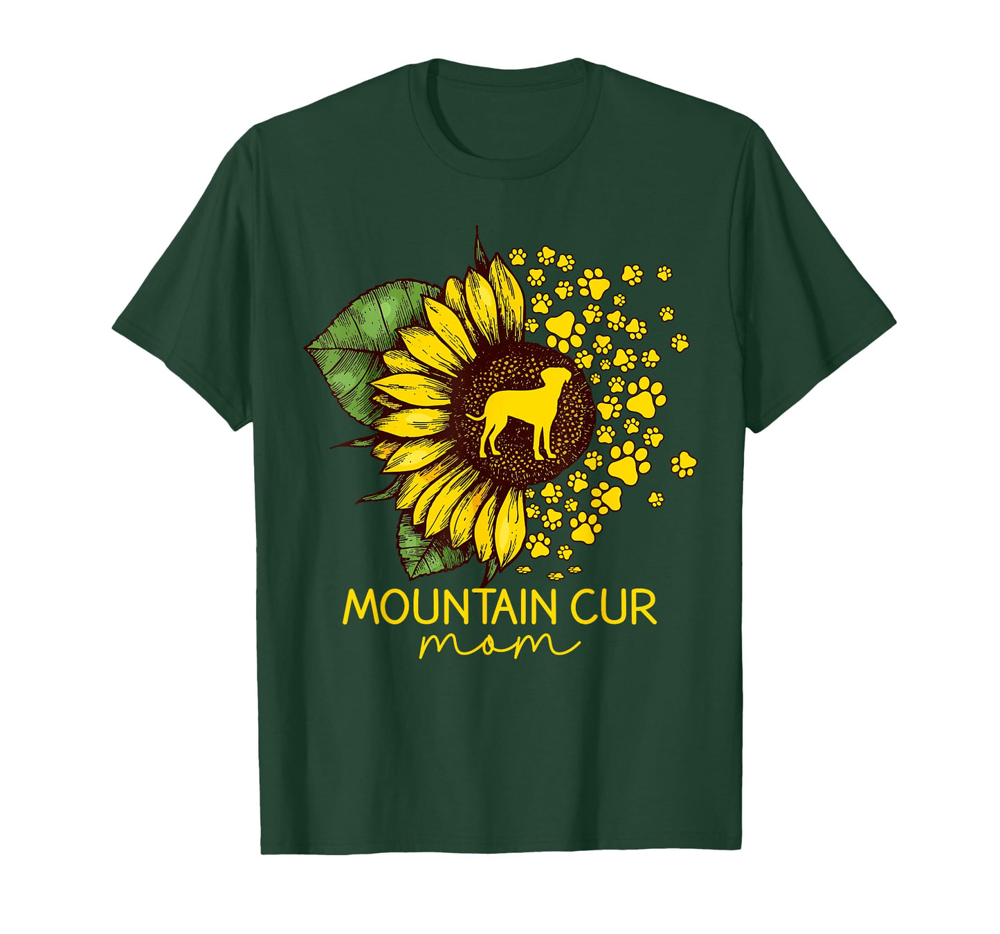 Womens Sunflower Mountain Cur Mom Dog Lover T-Shirt