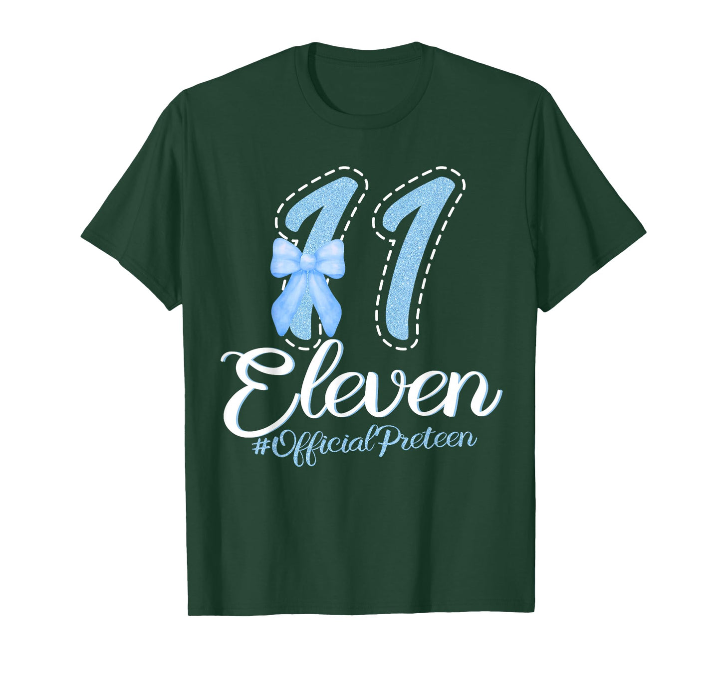 Eleven Official Pre Teen 11th Birthday 11 Year Girl Blue Bow T-Shirt