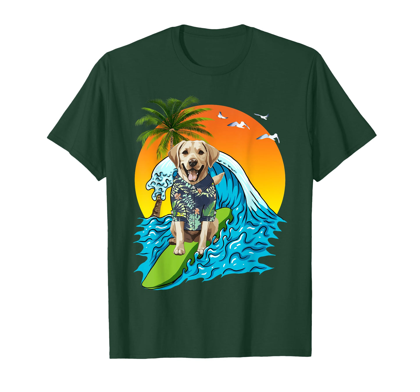 Labrador Retriever Dog Surfing Surfer Hawaii Summer Vibes Men Women Kids T-Shirt