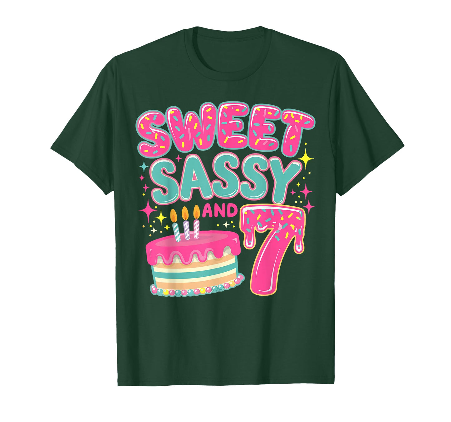 Kids Sweet Sassy and Seven Birthday Girl Donut 7 Year Old T-Shirt