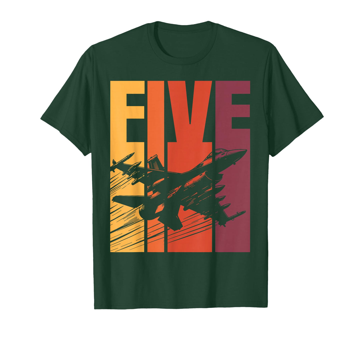 Military Fighter Jet Retro Five Year Old Boys 5th Birthday T-Shirt