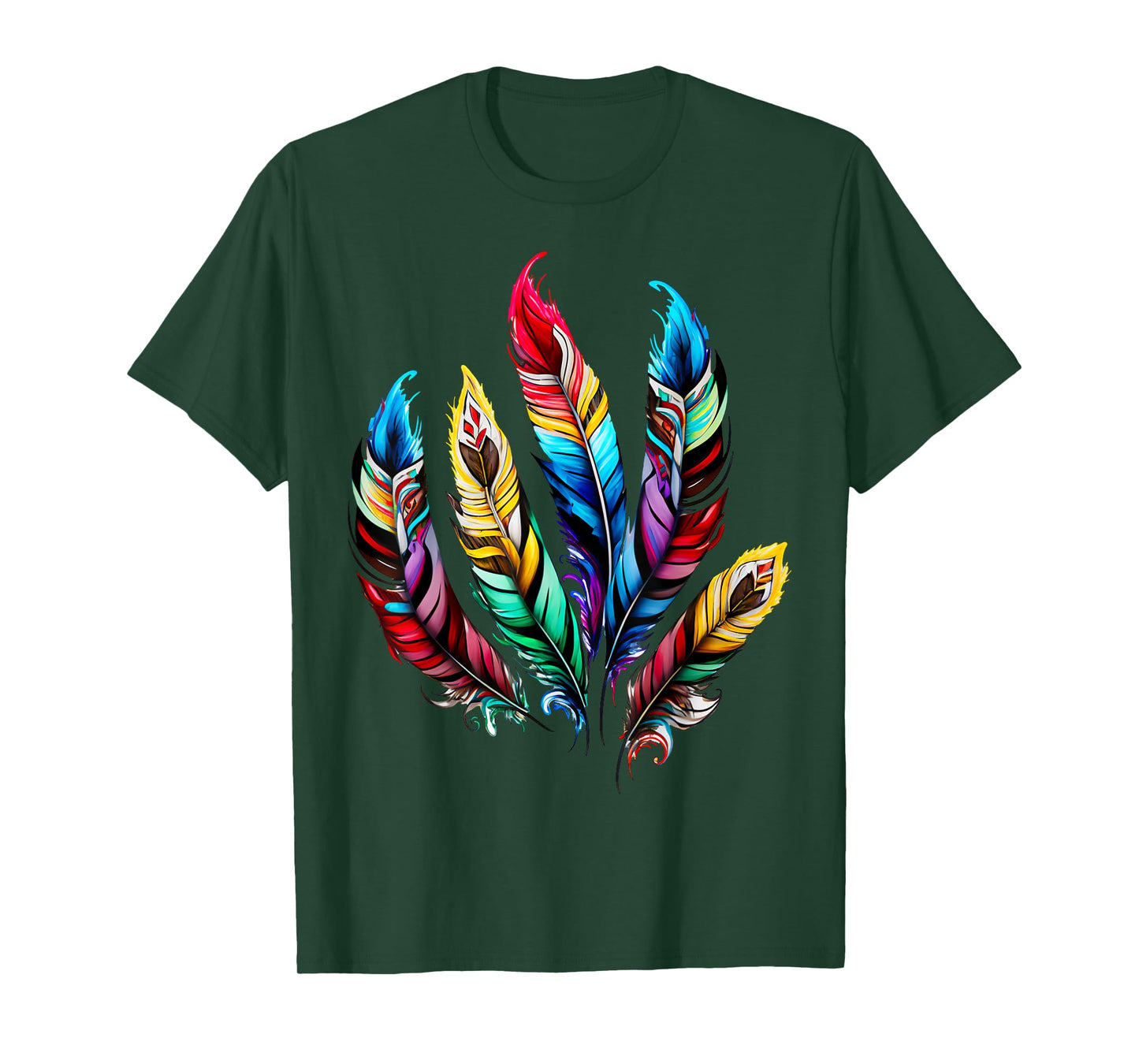 Colorful feathers boho ethnic style Indian bird pattern love T-Shirt