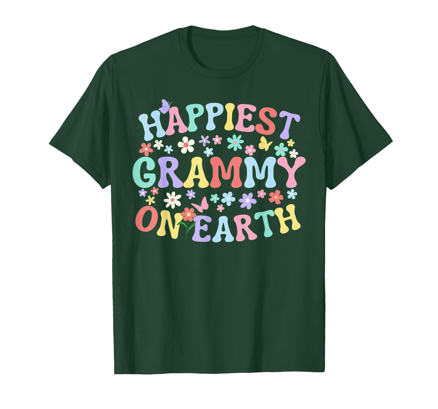 Happiest Grammy On Earth Family Trip Squad Groovy Grandma T-Shirt