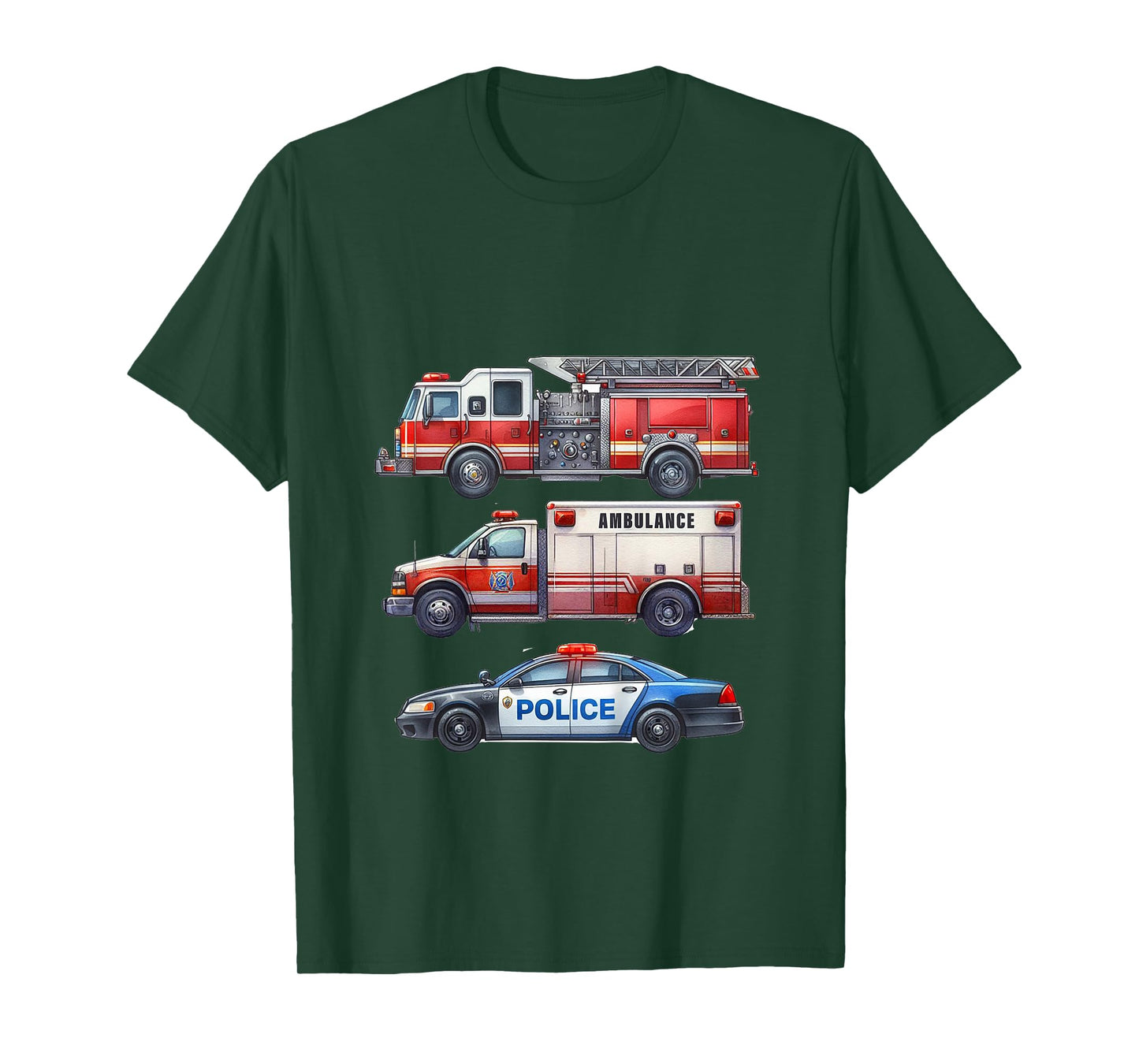 Kids Emergency Rescue Vehicle Boy Fire Truck Police Car Ambulance T-Shirt