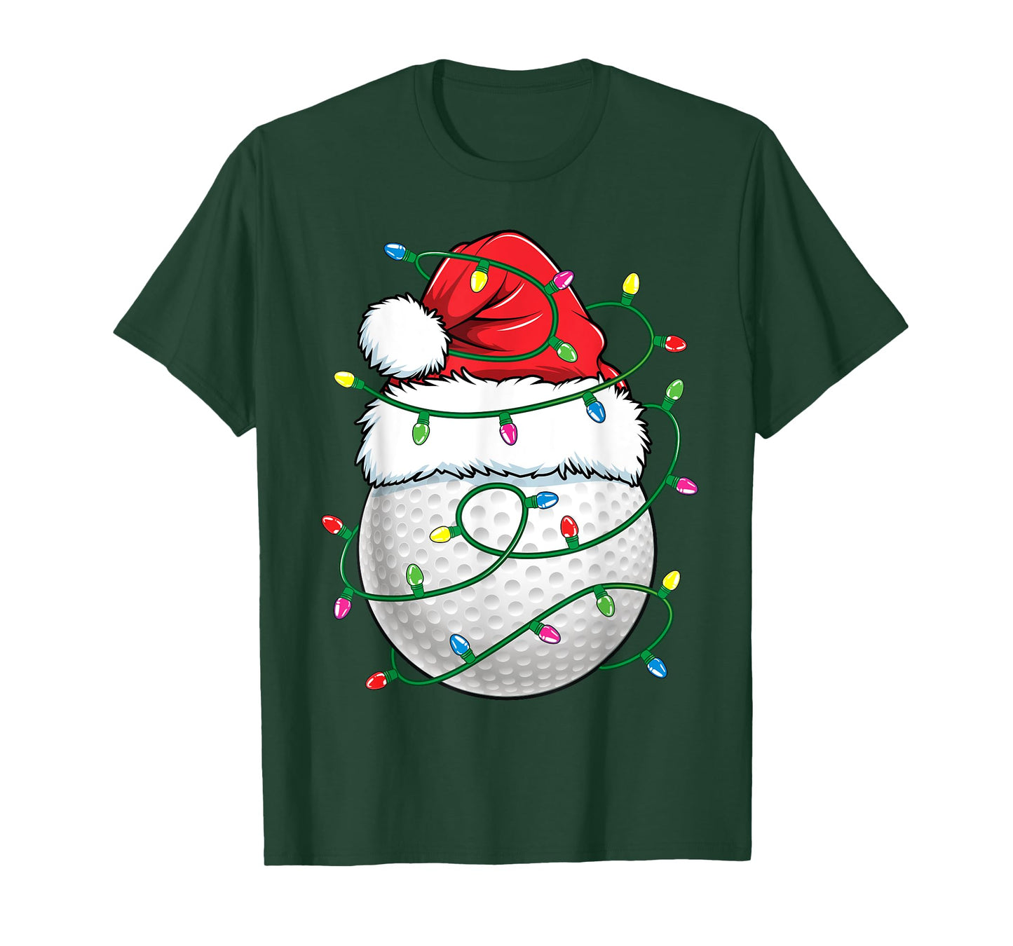 Golf Ball Santa Hat Men Womens Christmas Golfing Xmas Lights T-Shirt
