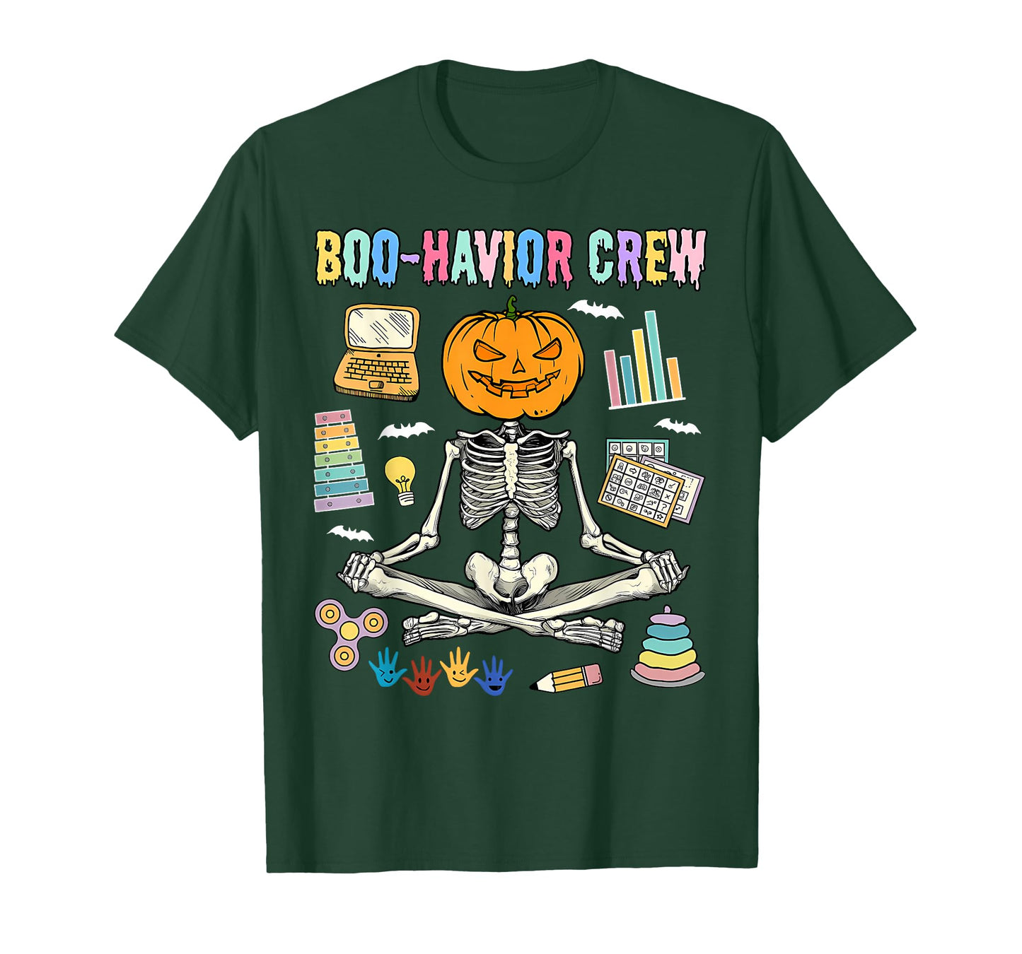 Boo-Havior Crew Behavior Analyst Skeleton Yoga Halloween ABA T-Shirt