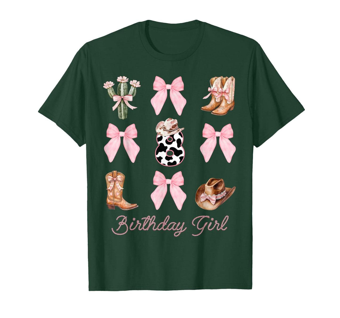 8th Birthday Girl Cowgirl Coquette Bow Rodeo Western Bday T-Shirt