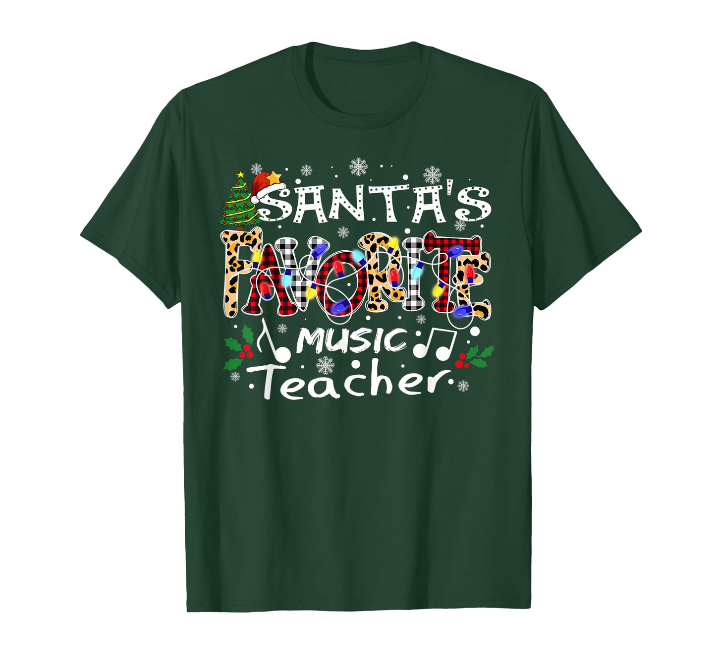 Merry Christmas Santa's Favorite Music Teacher Xmas Lights T-Shirt