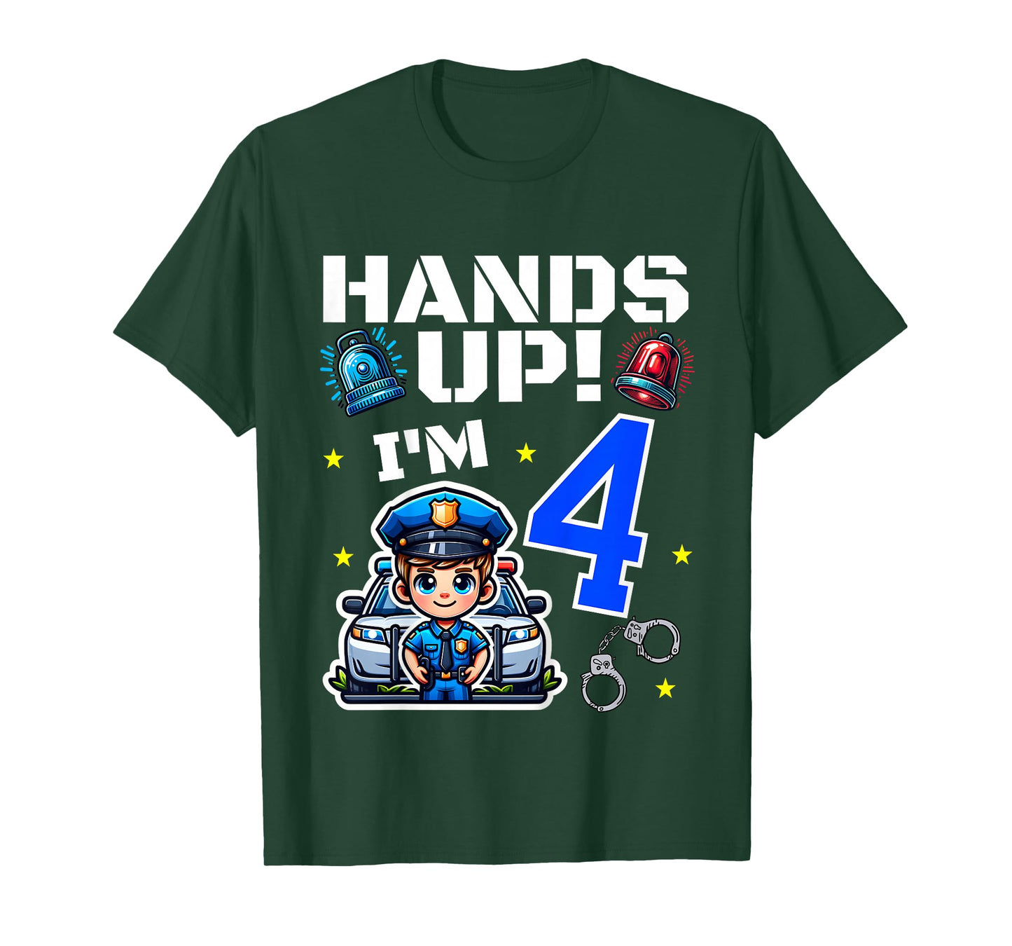 Kids 4th Birthday Boy Police Car Policeman 4 Years Old Officer T-Shirt
