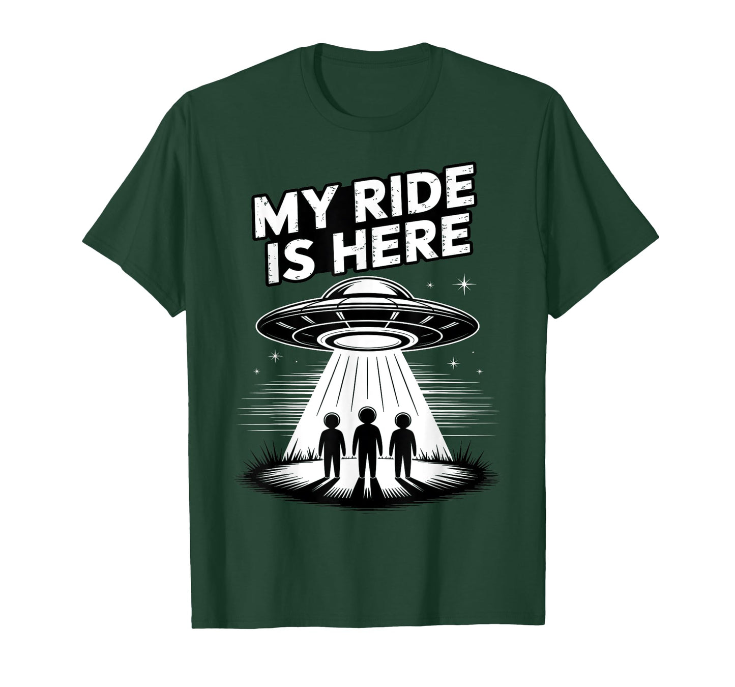 Alien UFO My Ride Is Here Funny Flying Saucer Kids Men Women T-Shirt