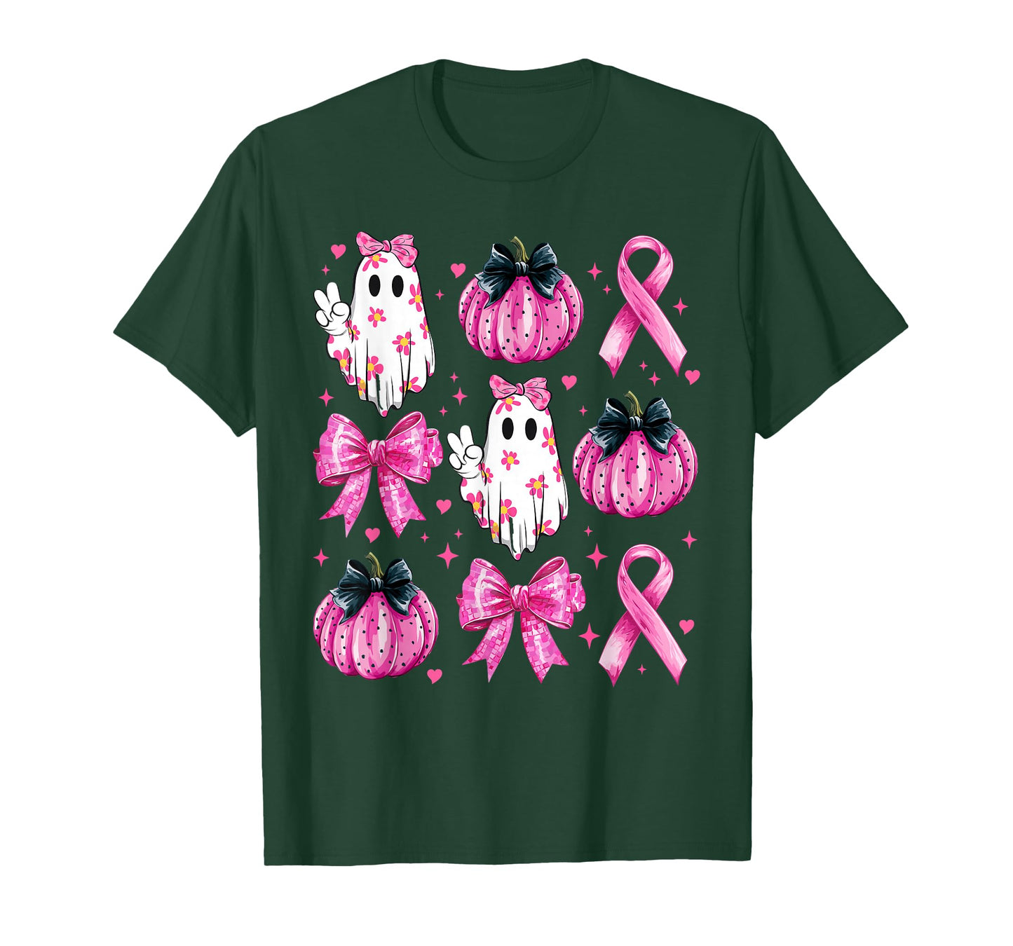 Retro Groovy Breast Cancer Ghost Coquette Halloween Pink Tee T-Shirt