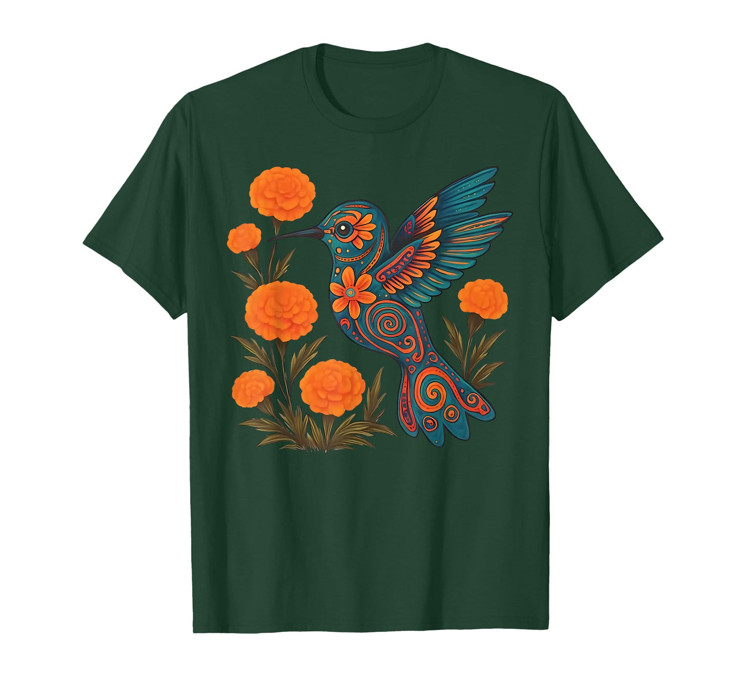 Alebrije Hummingbird Flower Mexican Folk Art Bird Nature T-Shirt