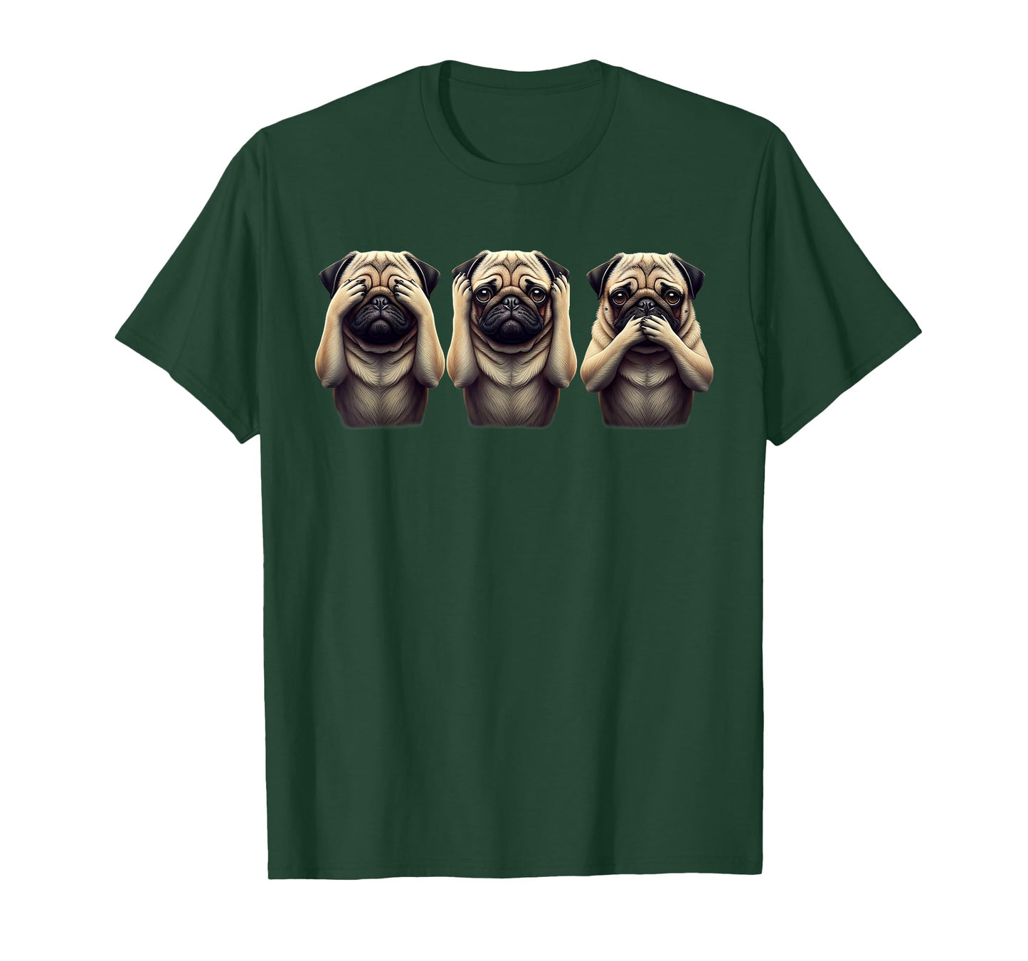 Cute See No Evil Hear No Evil Speak No Evil Three Pug T-Shirt