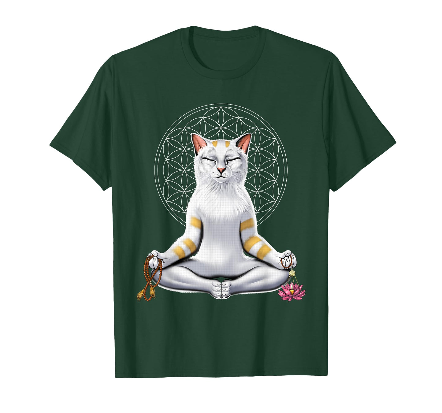 Cat Yoga Meditation Spiritual Zen Flower Of Life Men Women Kids T-Shirt