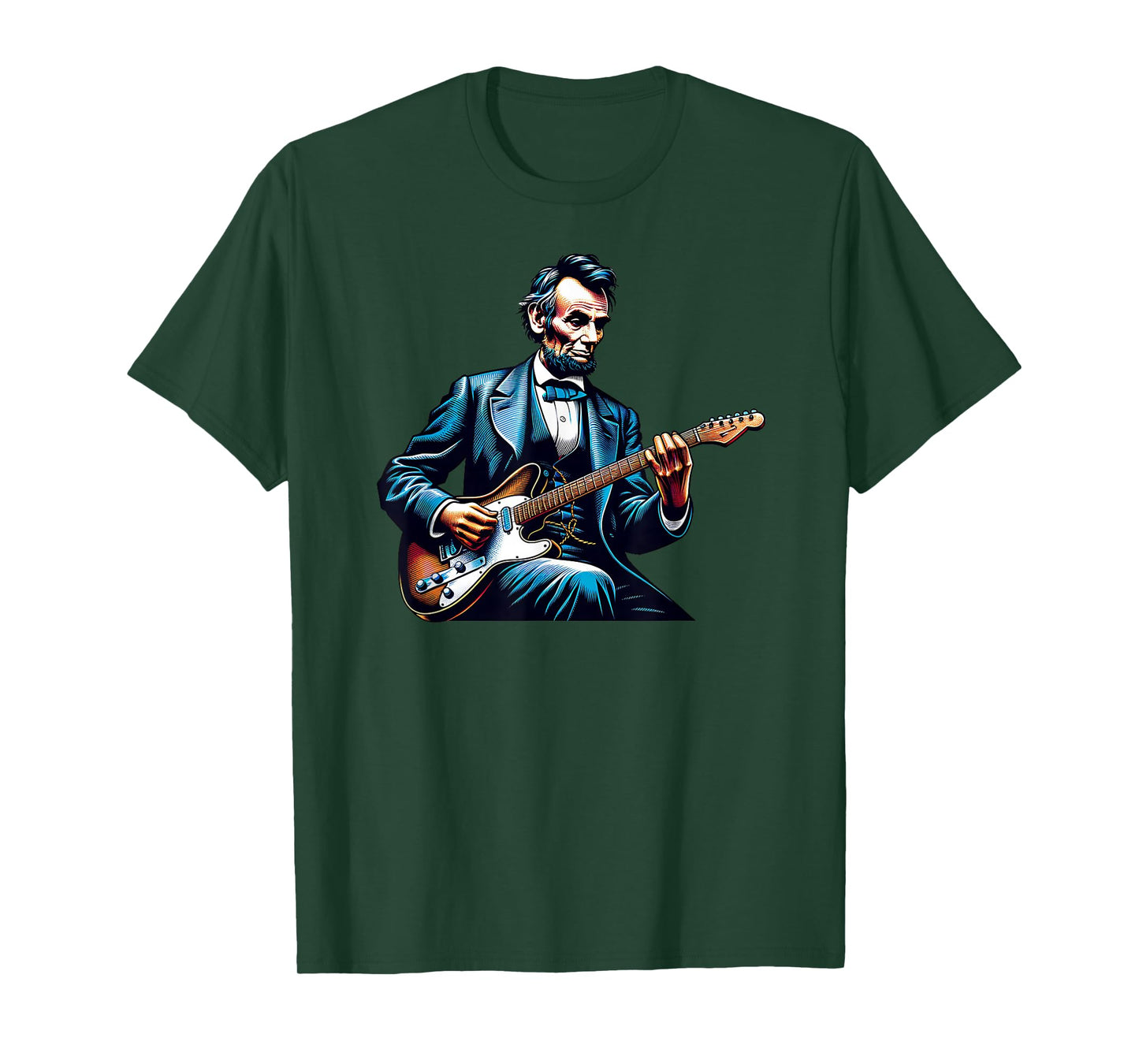 Abraham Lincoln Playing Electric Guitar Color Funny T-Shirt