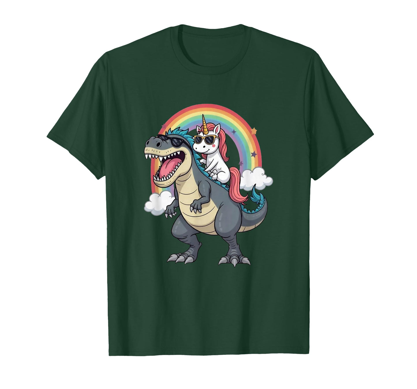 Unicorn Riding T-Rex Dinosaur Rainbow Boys Girls Men Women T-Shirt