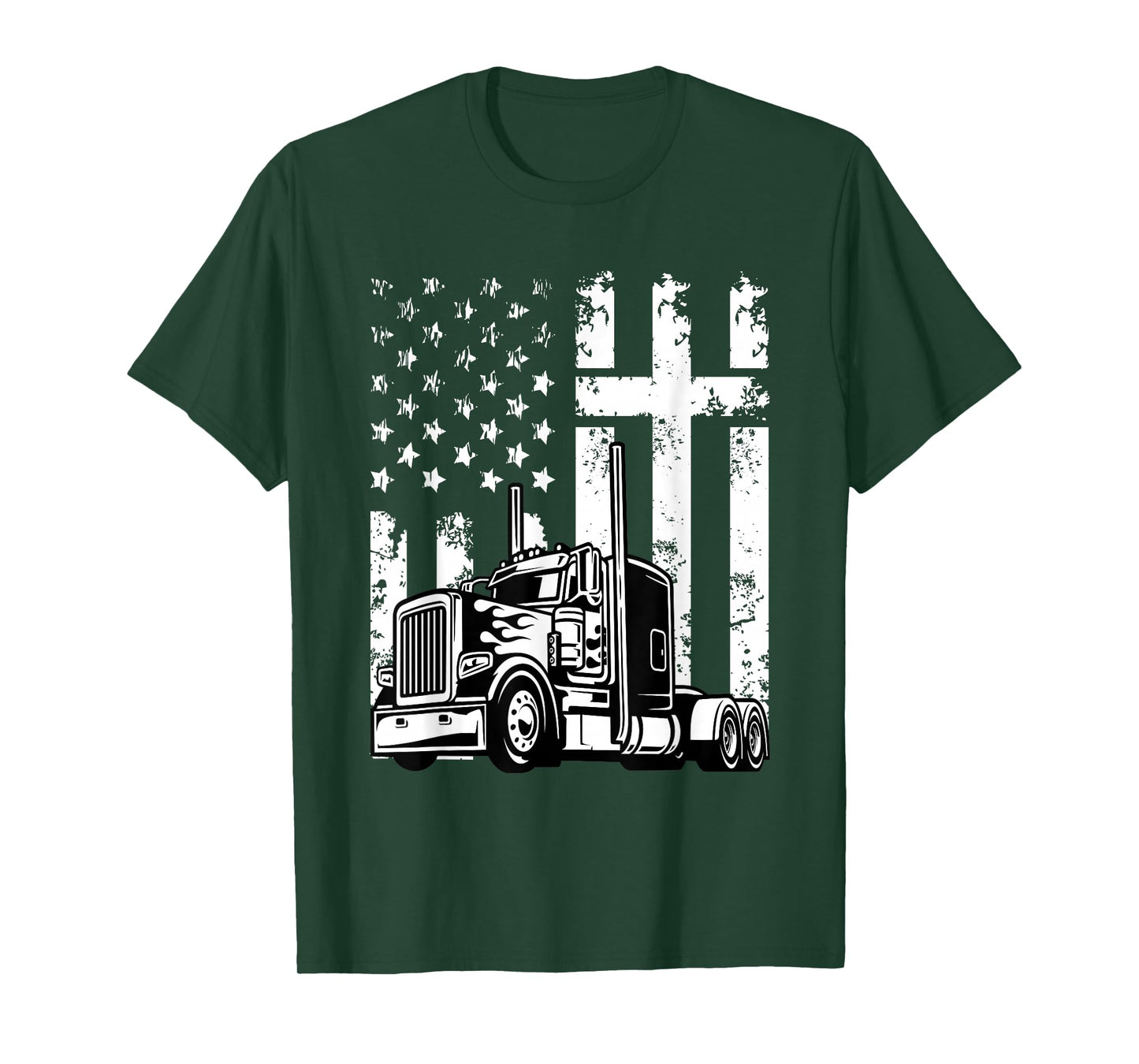 Semi Truck American Flag Christian Truck Driver Patriotic T-Shirt