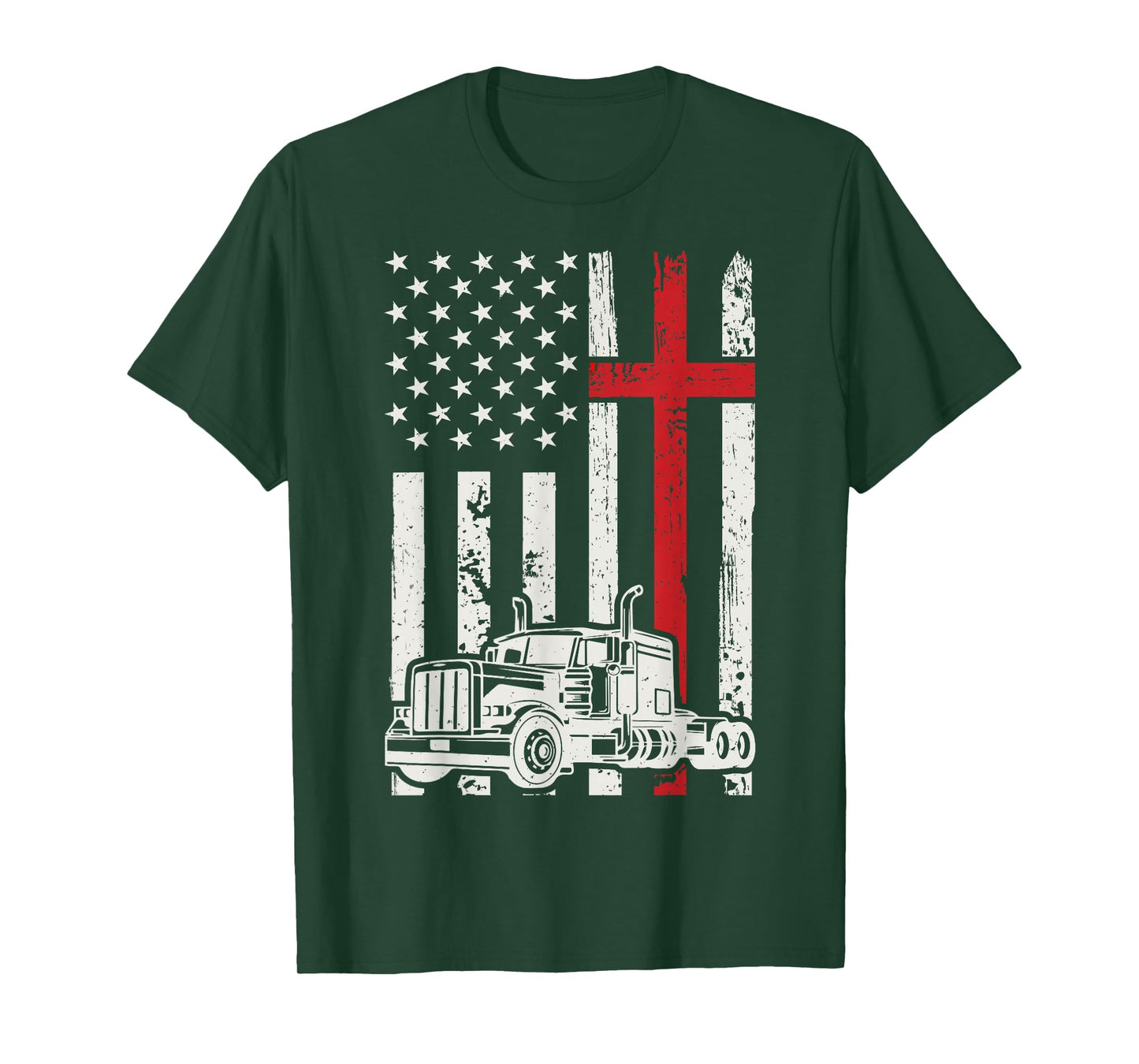 Semi Truck American Flag Christian Truck Driver Patriotic T-Shirt