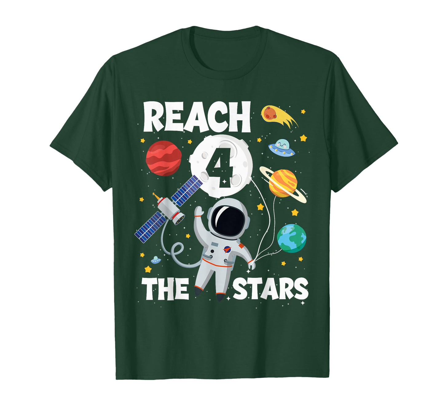 Reach Four The Stars 4 Years Old Birthday Boy Astronaut 4th T-Shirt