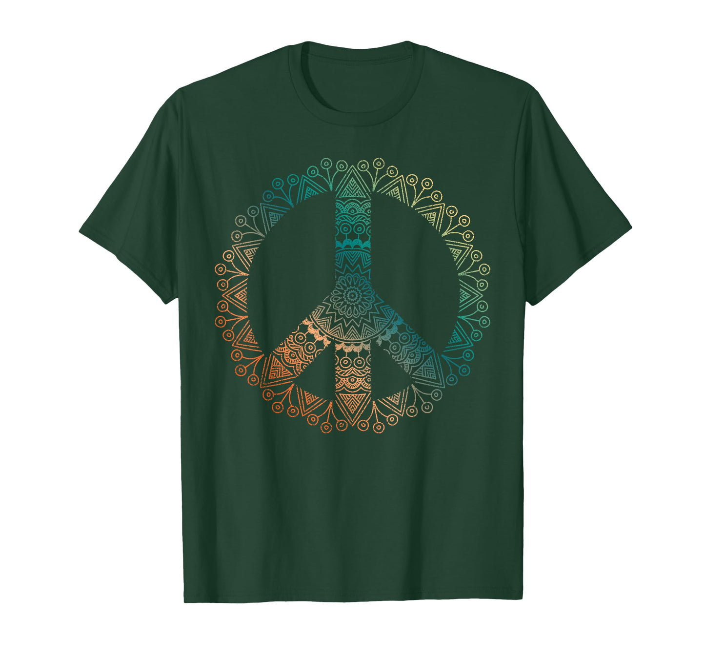 Neutral Boho Yoga Ornate Mandala Peace Sign Hippie T-Shirt