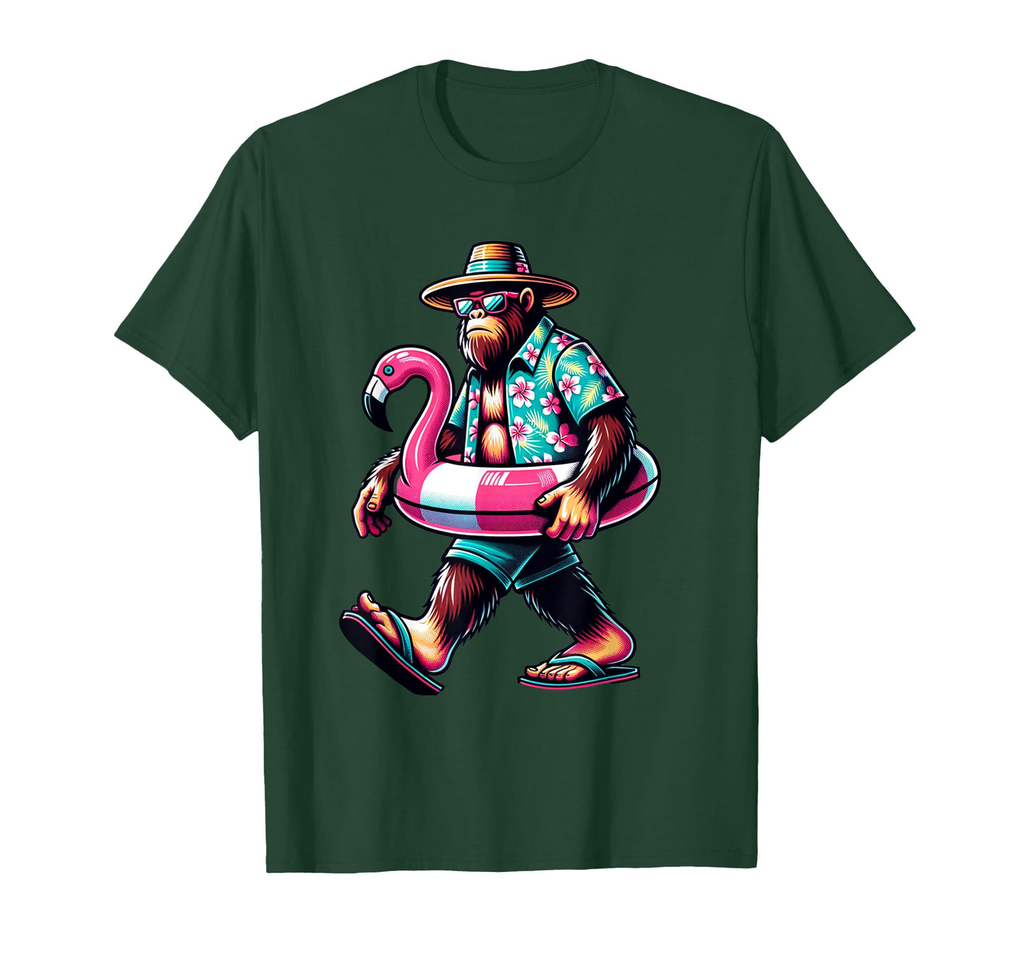 Bigfoot Pink Flamingo Aloha Pool Party Hawaiian Party T-Shirt