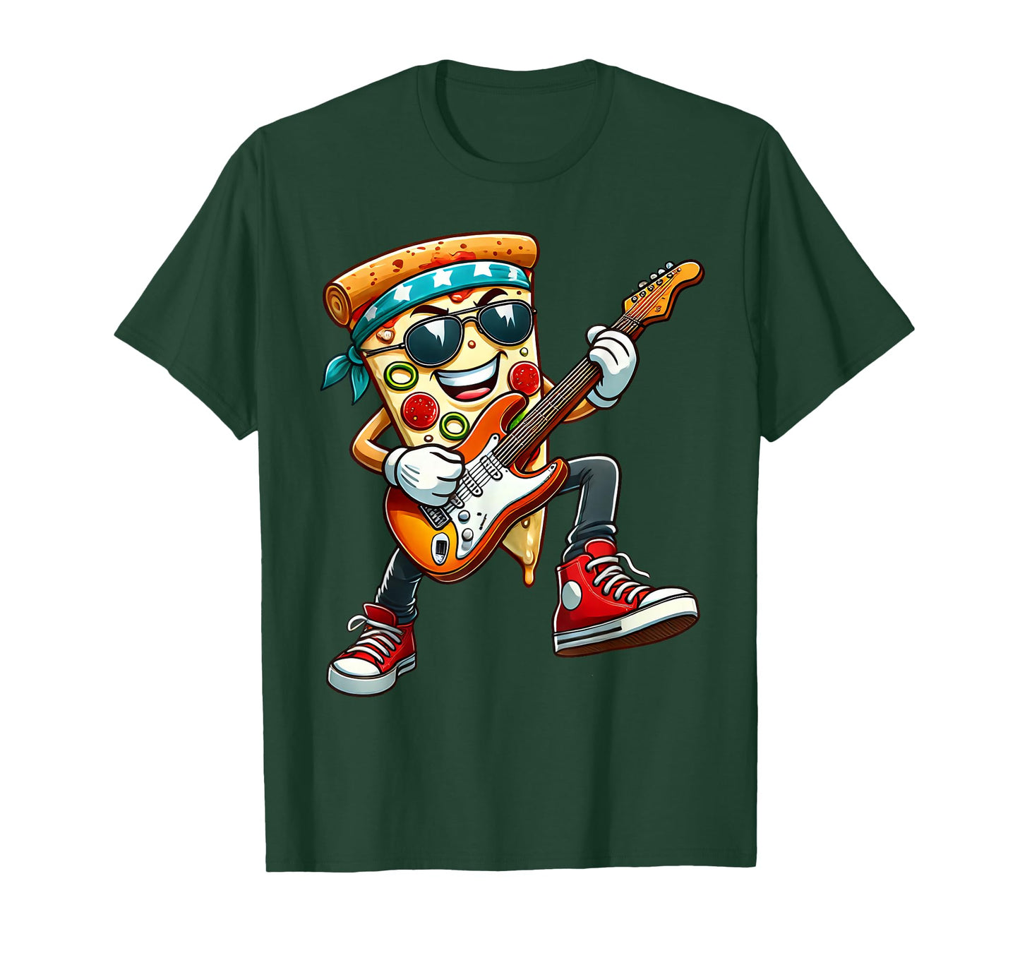 Funny Pizza Rockstar Electric Guitar Music Men Women Kids T-Shirt