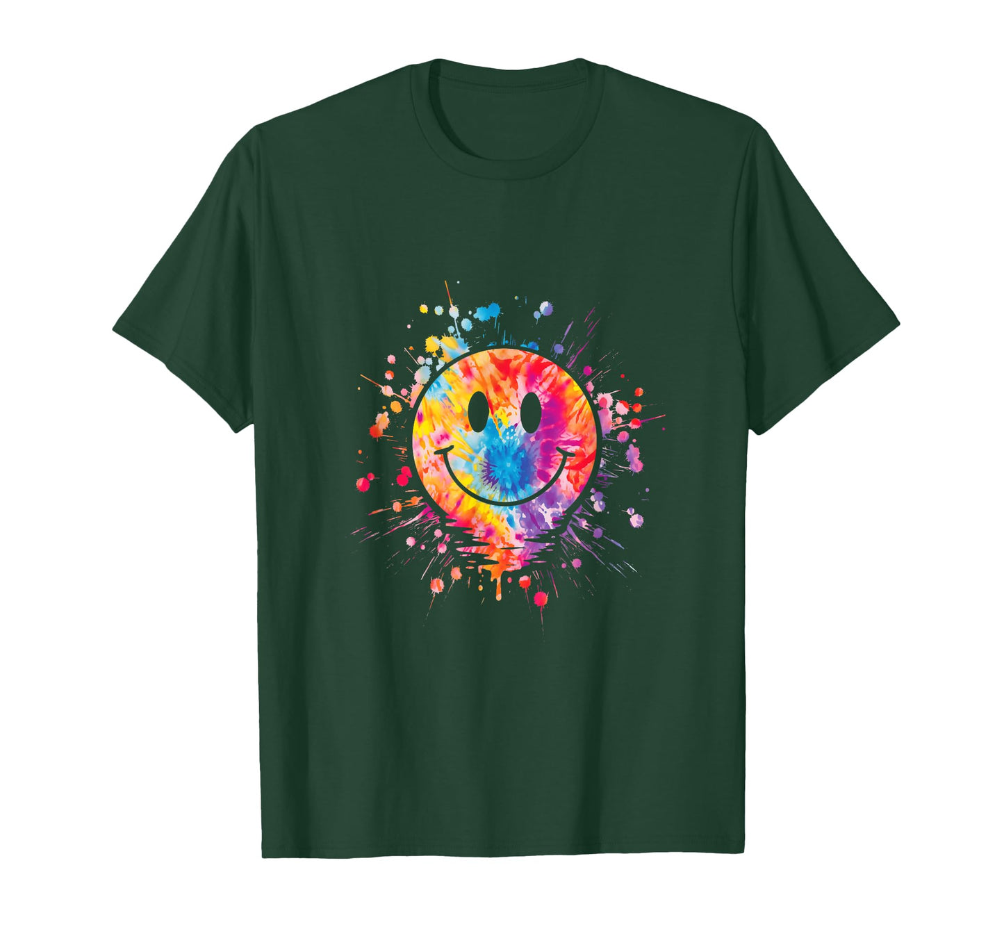 Retro Happy Face Rainbow Tie Dye Splatter 70s Peace Smile T-Shirt