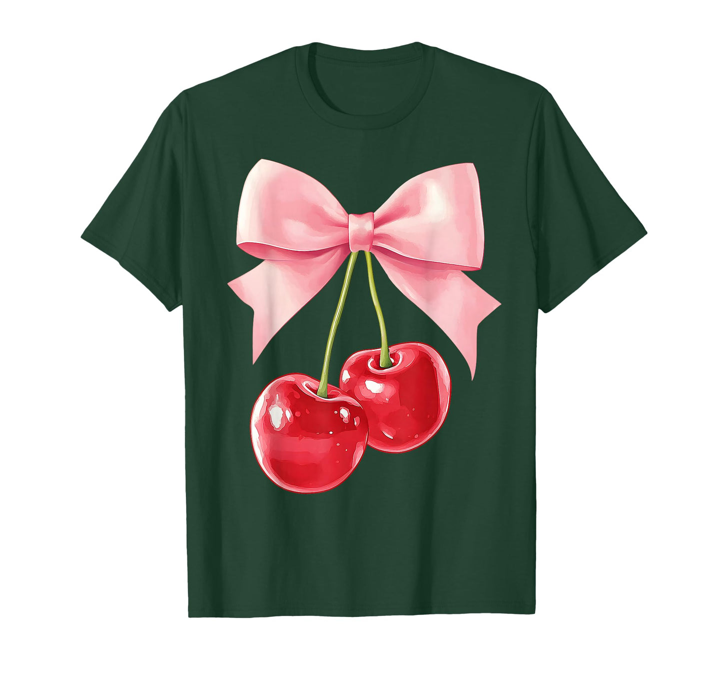 Cute Pink Coquette Bow Cherry Retro Women Teens Kids Girls T-Shirt