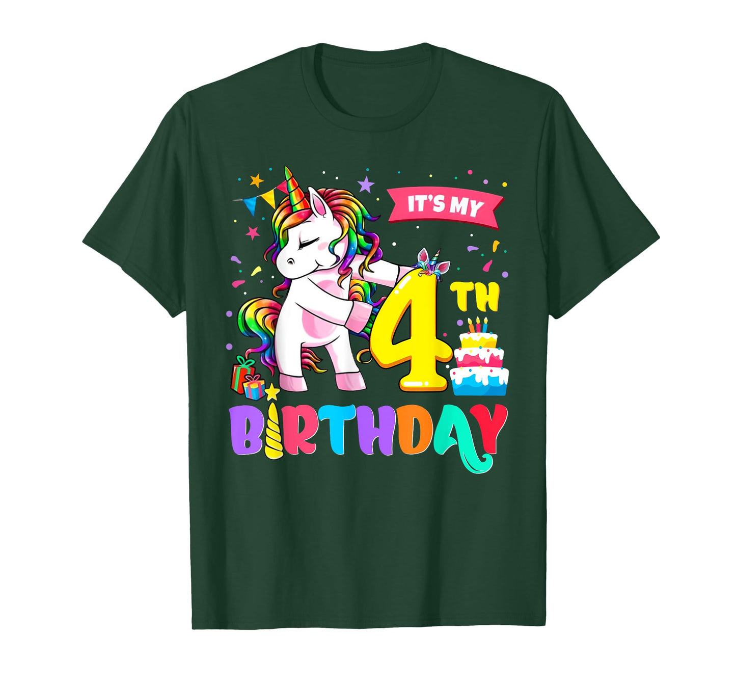 It's My 4th Birthday Shirt Cute Unicorn 4 Year Old Bday Girl T-Shirt