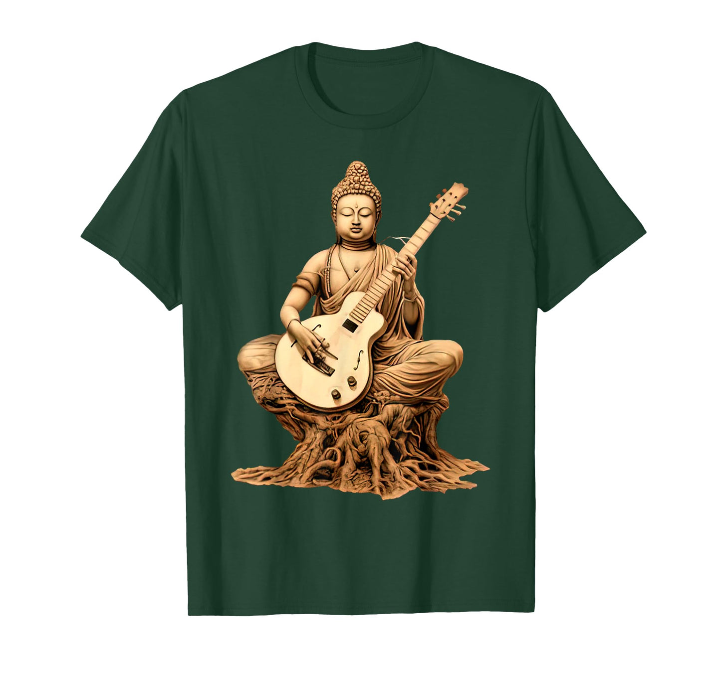 Vintage Buddha Playing Guitar Yoga Buddhist Yogi Music Lover T-Shirt