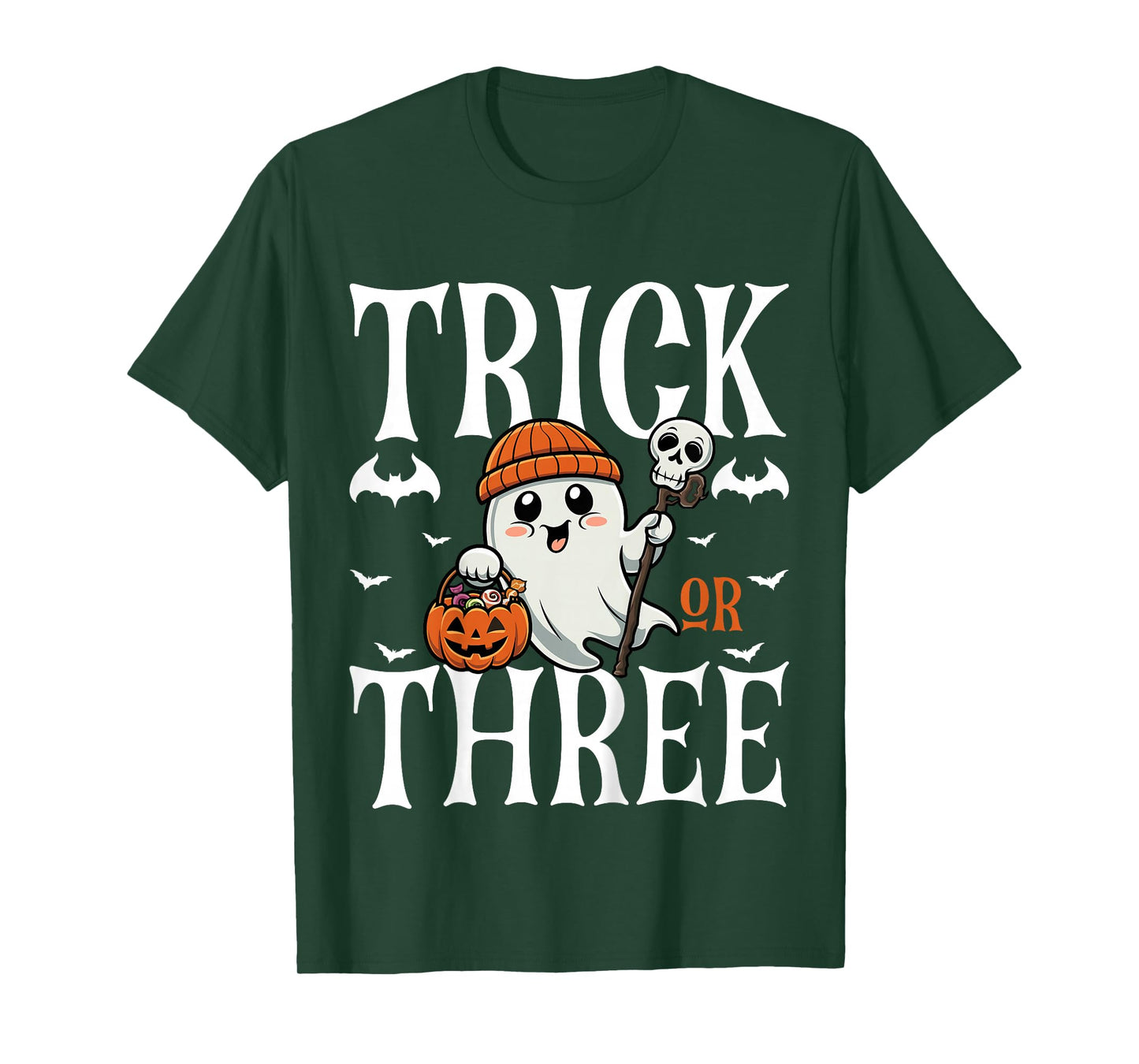 Kids Trick or Three Halloween Spooky Pumpkin 3rd Birthday Kids T-Shirt