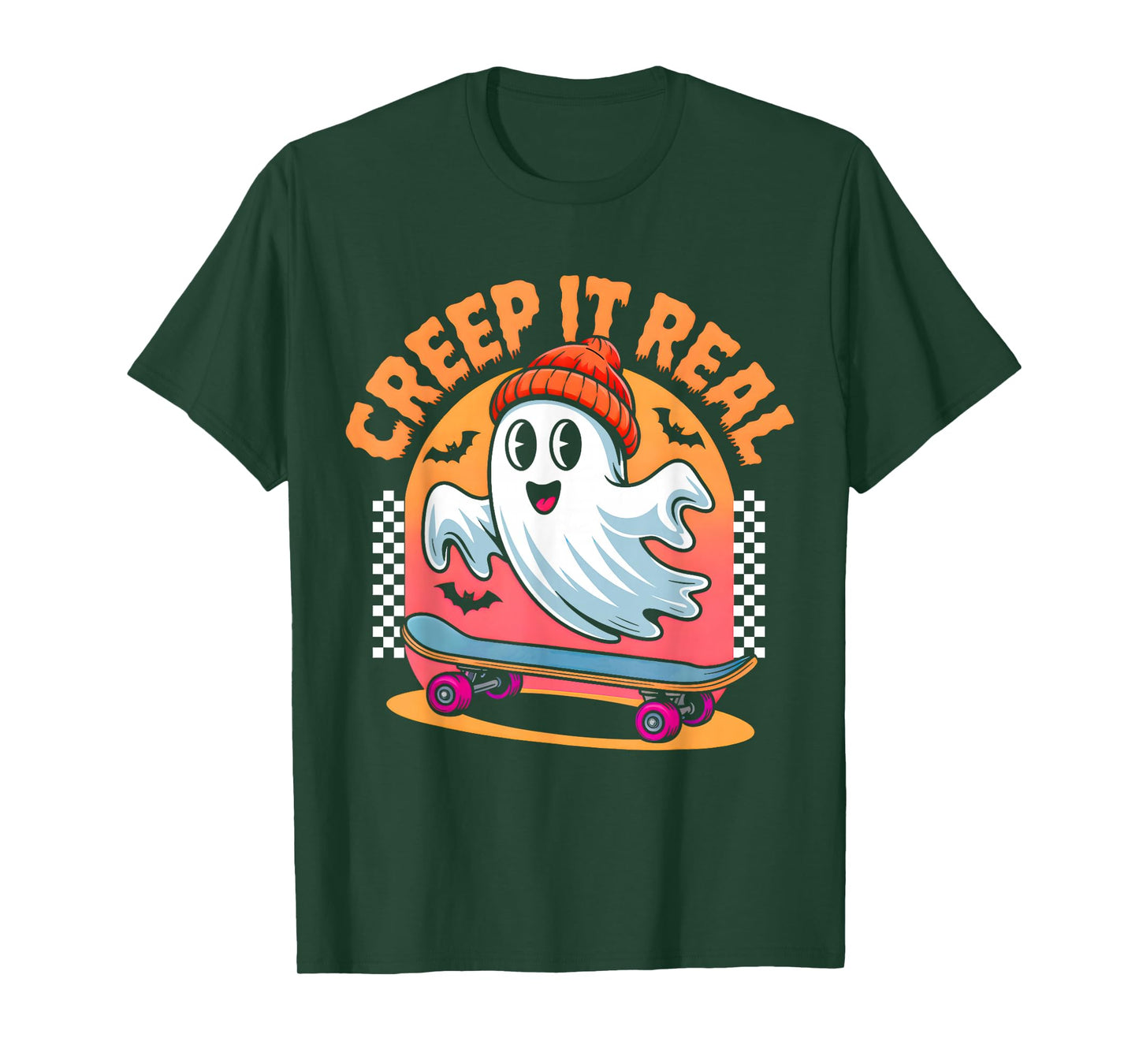 Creep It Real Halloween Skateboard Ghost Kids Boys Teens T-Shirt