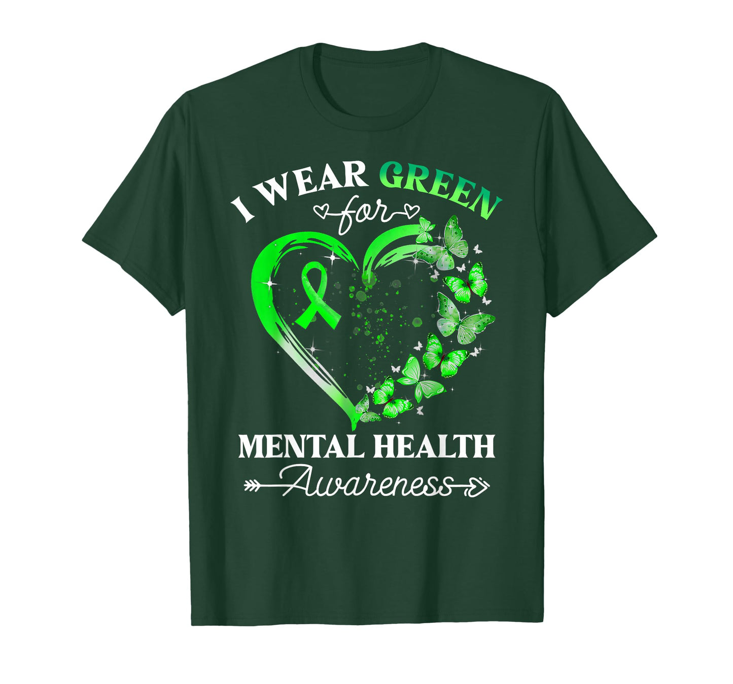 I Wear Green For Mental Health Awareness Butterfly Heart T-Shirt