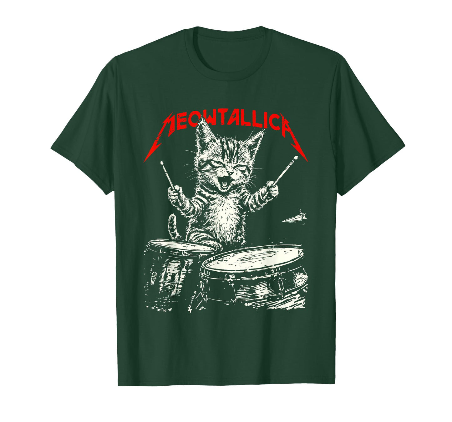 Rock On Vintage Drummer Cat 80s Band Style T-Shirt