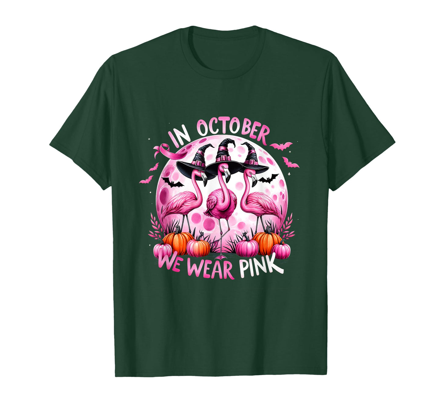 Flamingo In October We Wear Pink Breast Cancer Halloween T-Shirt