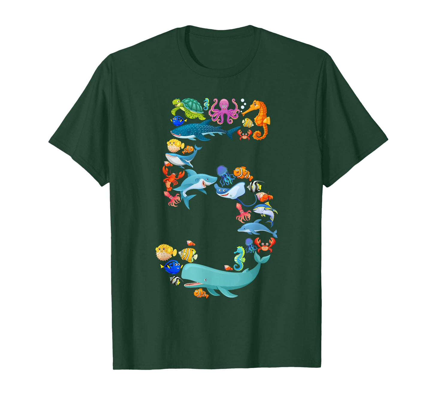Fun Kids 5th Birthday Sea Animals Theme 5 Year Old Boy T-Shirt
