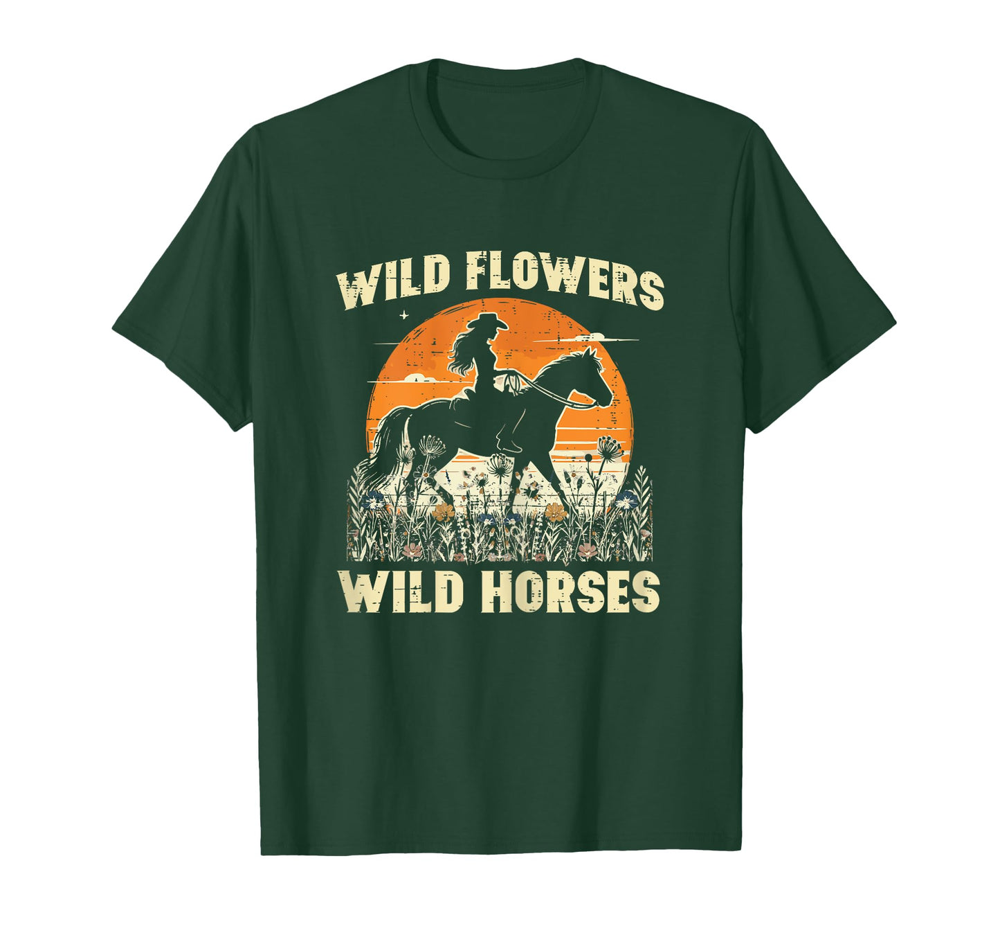 Wild Flowers Horses Cowgirl Retro Rodeo Girls Kids Women T-Shirt